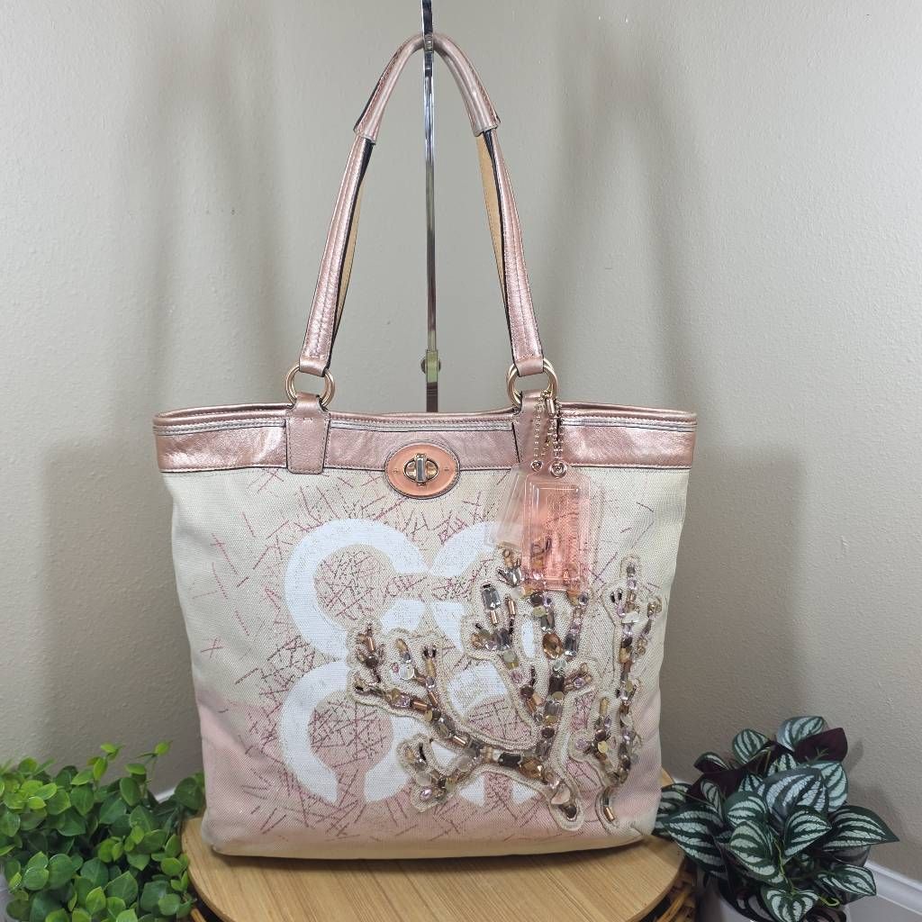 Coach Audrey "Leigh" Slim Tote Coral Canvas